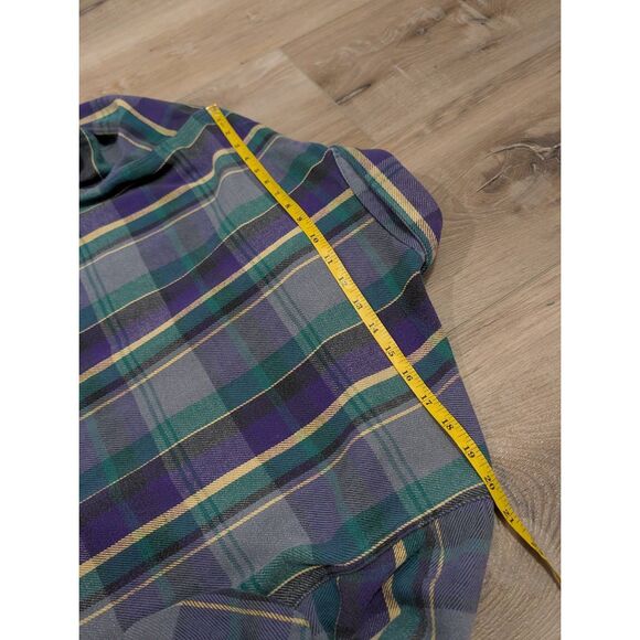 Vintage St. John's Bay Flannel Men's Large Tall LT USA Made Purple Green Plaid - Picture 7 of 14